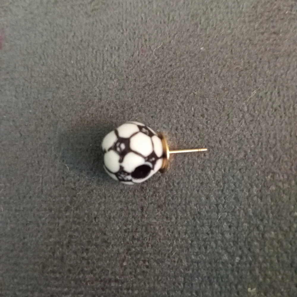 hand crafted soccer ball stud post back earrings black and white - Picture 5 of 6